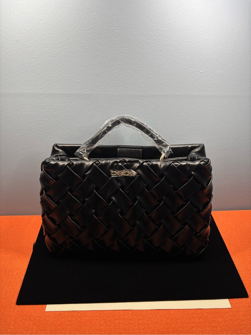 bebe Black Woven Top-Handle Satchel
